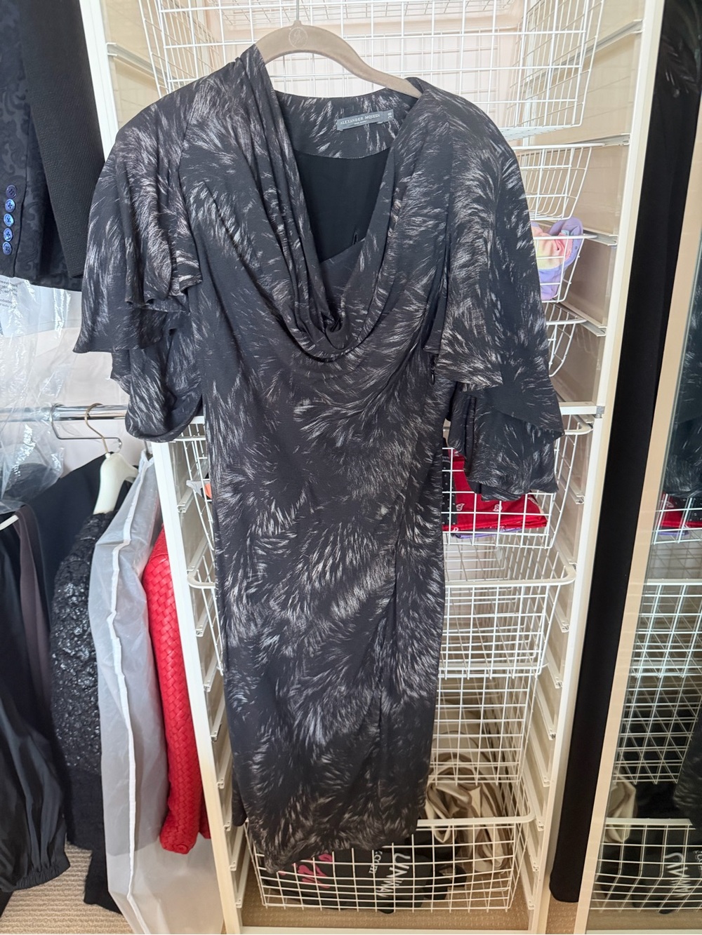 Alexander McQueen Elegant Black and Gray Cowl Neck Dress